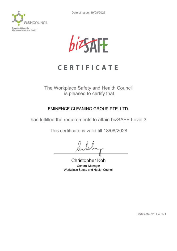 Eminence Cleaning bizSAFE Level 3 Certificate